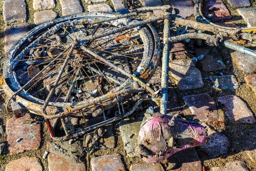 Rusty bicycle got out water from cleaning the port of Kiel in Germany. photo