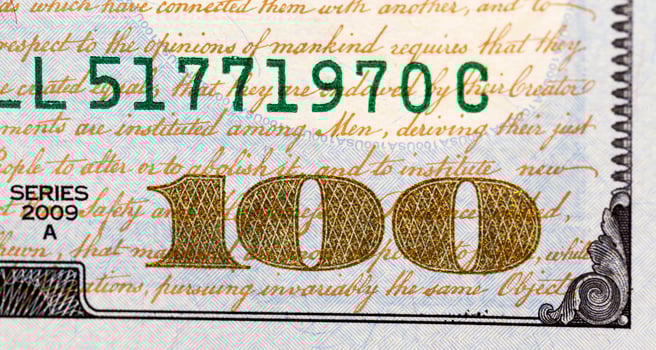 individual elements of American money close up, details of cash, dollars in large denominations photo