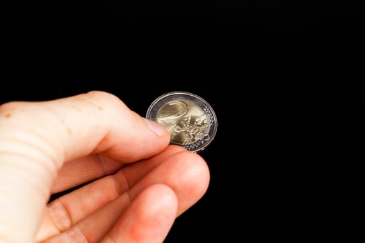 two euros, close up photo