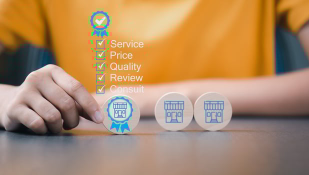 Female customers express satisfaction with products and stores, which are rated with the best symbols. show quality excellence in shopping and services, Digital Marketing Technology and Information photo