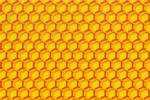 3d illustration of a orange honeycomb monochrome honeycomb for honey. Pattern of simple geometric hexagonal shapes, mosaic background. Bee honeycomb concept, Beehive photo