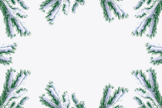 Snow covered trees. fir branch isolated on white background. photo