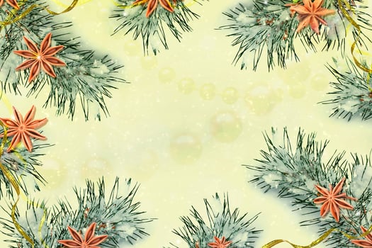 Christmas tree decorated with bright toys. Card. photo