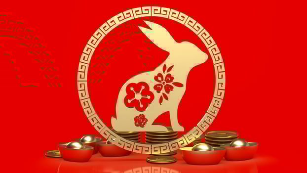 The gold rabbit and Chinese money for celebration concept 3d rendering photo