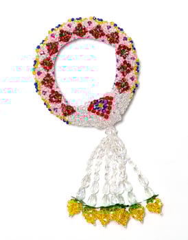 colorful garland crystal beads pattern style thai isolated on white background photo