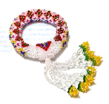 colorful garland crystal beads pattern style thai isolated on white background photo