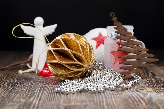 wooden Christmas tree and other New Year's toys for the holiday photo