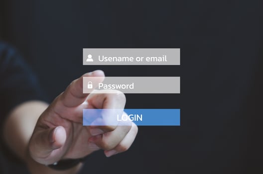 Businessman touching on virtual screen Password Usename or email login account online. photo