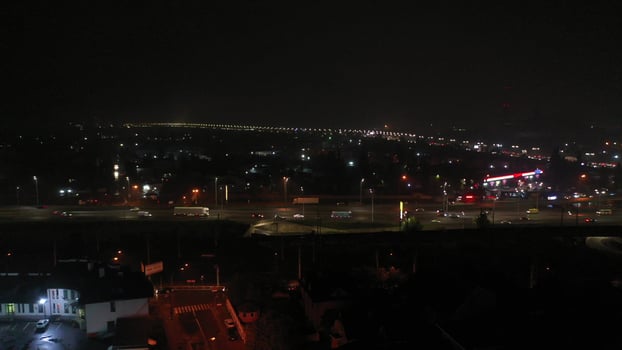 Aerial view of highway in the city at night. photo