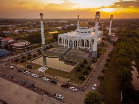 Landscape of beautiful sunset sky at Central Mosque in Songkhla province, Southern of Thailand. photo