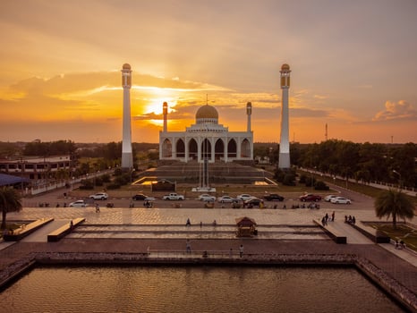 Landscape of beautiful sunset sky at Central Mosque in Songkhla province, Southern of Thailand. photo