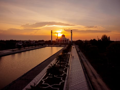 Landscape of beautiful sunset sky at Central Mosque in Songkhla province, Southern of Thailand. photo