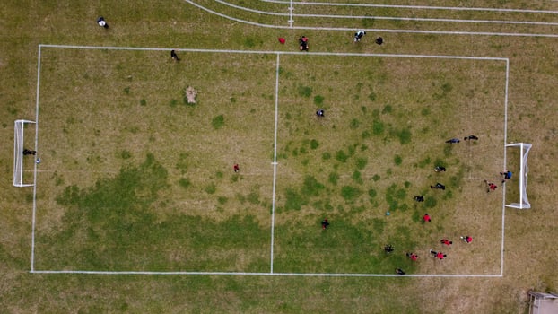 An Aerial Footage and High Angle view of Play Ground of a High School of boys at Luton Town of England, British Motorways and Highways photo