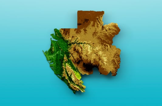 Gabon Map Shaded relief Color Height map on the sea Blue Background 3d illustration photo