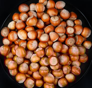 The plate is full of ripe hazelnuts. photo
