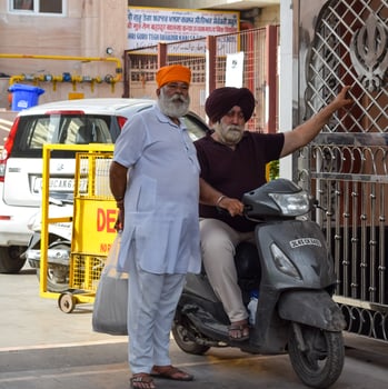 Old Delhi, India, April 15, 2022 - Gurudwara Sis Ganj Sahib is one of the nine historical Gurdwaras in Old Delhi in India, Sheesh Ganj Gurudwara in Chandni Chowk, opposite Red Fort in Old Delhi India photo