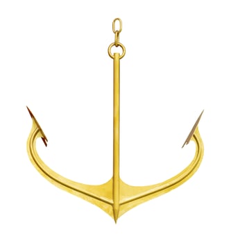 Gold color anchor isolated on white background ,clipping path photo