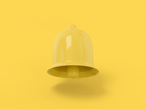 Yellow one color bell on a yellow flat background. Minimalistic design object. 3d rendering icon ui ux interface element. photo