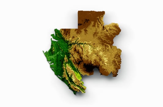 Gabon Map Shaded relief Color Height map on white Background 3d illustration photo