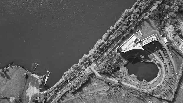 Classic Black and White High Angle Aerial View of England Great Britain's Landscape Cityscape photo