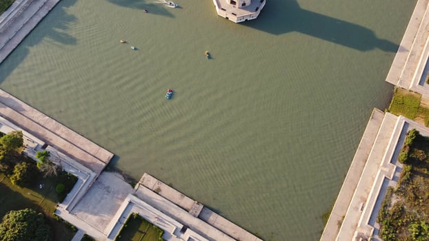 High Angle Aerial View of Historical Mughals Hiran Minar and village of Sheikhupura Pakistan photo