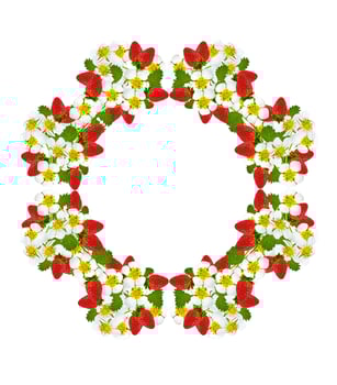 round frame of flowers and strawberries photo