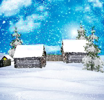 The village in winter forest photo