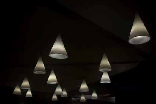 Light on ceiling. Interior in modernity. Indoor light design. photo