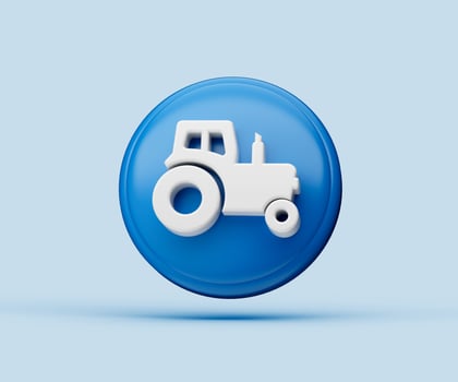 3d glossy blue and white illustration of tractor symbol or icon isolated on blue background with shadow photo