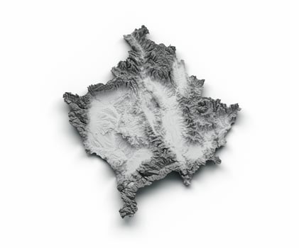 Kosovo Map Flag Shaded relief Color Height map on white Background 3d illustration photo