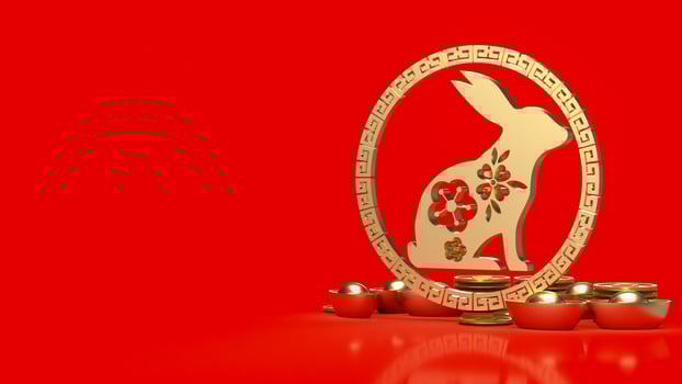 The gold rabbit and Chinese money for celebration concept 3d rendering photo