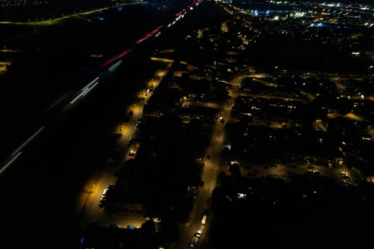 Beautiful Aerial High Angle View of British Motorways and Traffic at Luton Town of England UK at Night after Sunset photo