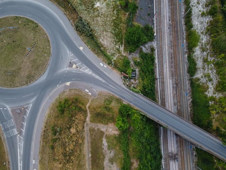 Aerial View and High Angle Footage of British Motorways Interchange of M1 Junction 11a at North Luton City of England UK. photo