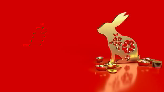 The gold rabbit and chines money for promotion concept 3d rendering photo