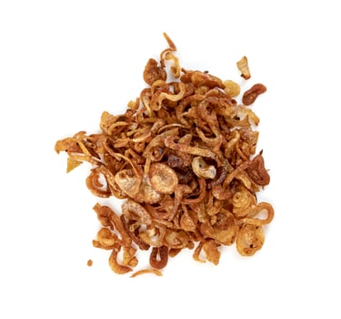 Fried red onions isolated on white background photo