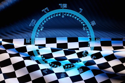 Stopwatch in realistic style on chekered race flag. Classic  stopwatch. 3S illustration photo