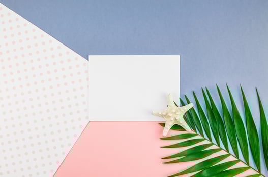 Palm leaves blank paper postcard mockup photo