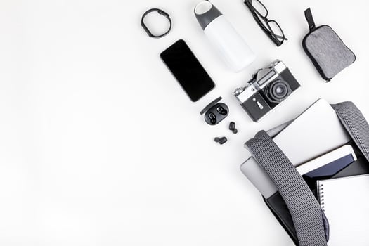 Modern backpack with laptop and tablet inside photo