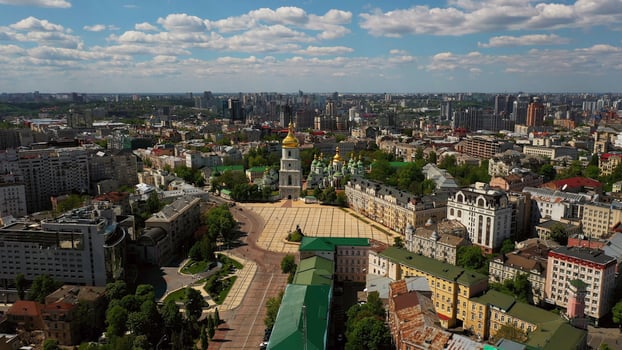 Aerial view of Sofia Square and Mykhailivska Square photo