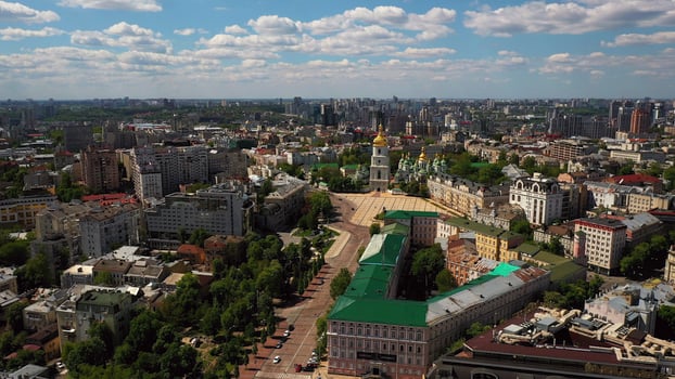 Aerial view of Sofia Square and Mykhailivska Square photo