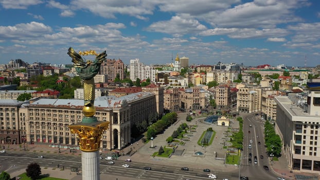 30.05.2020 Kiev Ukraine. Aerial photo of Maidan Nezalezhnosti.