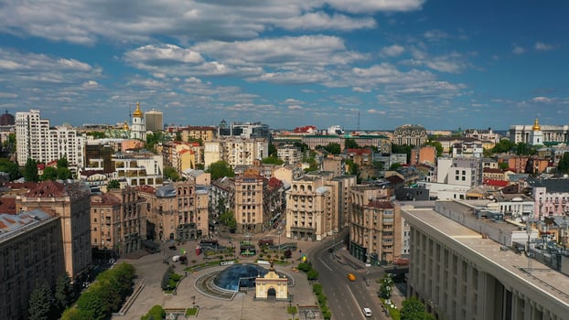 30.05.2020 Kiev Ukraine. Aerial photo of Maidan Nezalezhnosti.