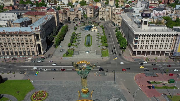 30.05.2020 Kiev Ukraine. Aerial photo of Maidan Nezalezhnosti.