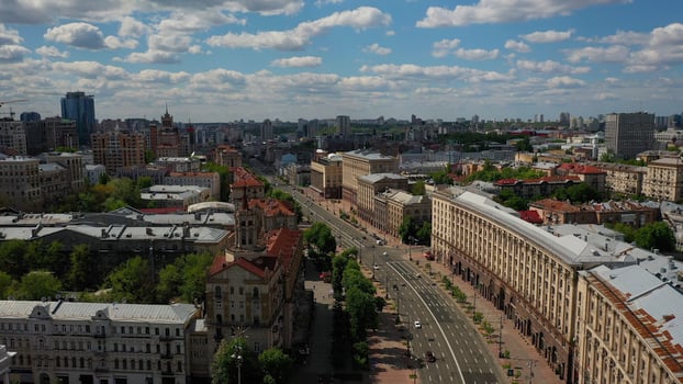 Aerial view of Khreshchatyk in the city center of Kiev photo