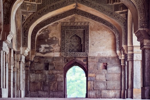 Mughal Architecture inside Lodhi Gardens, Delhi, India, Beautiful Architecture Inside the The Three-domed mosque in Lodhi Garden is said to be the Friday mosque for Friday prayer, Lodhi Garden Tomb photo