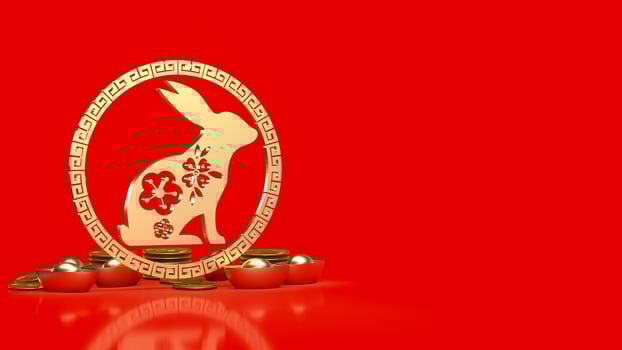 The gold rabbit and Chinese money for celebration concept 3d rendering photo