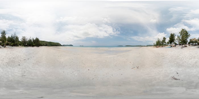 VR 360 panoramic white sand beach, Sattahip, Chon Buri, Thailand, white beach, clear blue sea,  StratoCumulus Cloud in  sky photo
