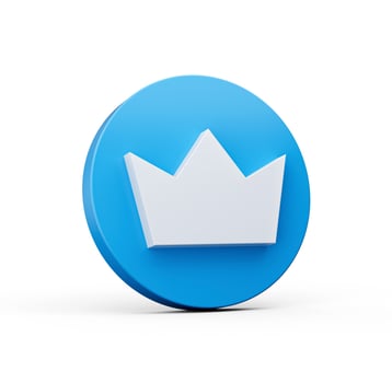 Crown icon 3d isolated on white background. Blue Round shape Web Design Notification Icon 3d illustration photo