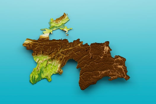 Tajikistan Map Shaded relief Color Height map on the sea Blue Background 3d illustration photo