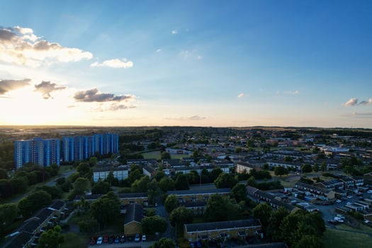 Aerial footage by drone high angle view of London Luton City of England Great Britain photo
